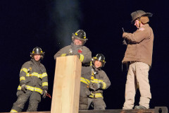 Firefighters practicing rescue techniques — chimney fire training February 2024